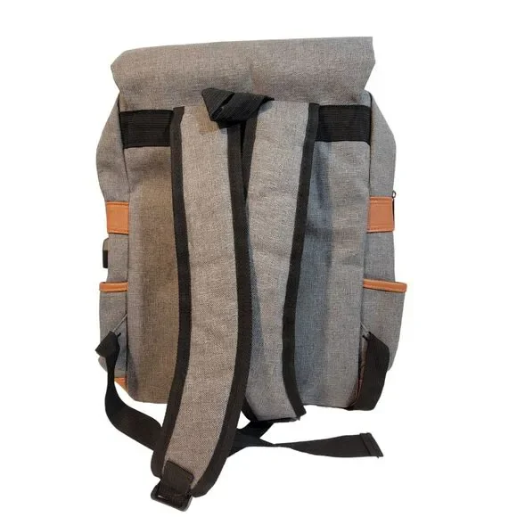 Canvas Grey 15.6" Laptop Backpack USB Charging Port - British Vintage Style - Picture 2 of 15
